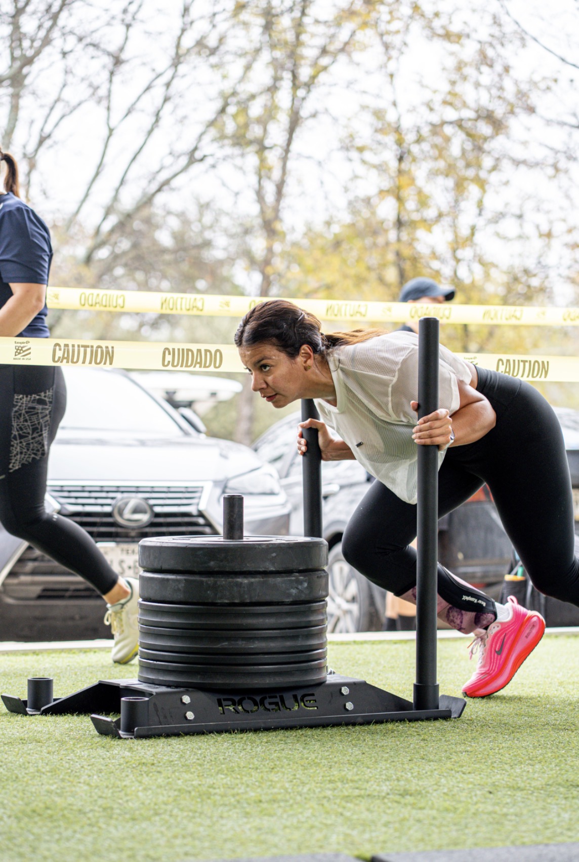Loaded sled push outdoors